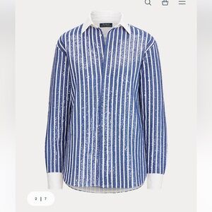 Ralph Lauren Striped Nautical Style Sequined Oversized Button Down Shirt